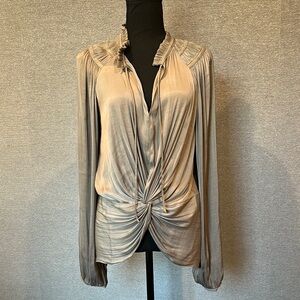Current Air Silver Ruched Tie Front Blouse